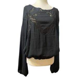 Free people peasant blouse, silky feel, with lace. **sz s/m**